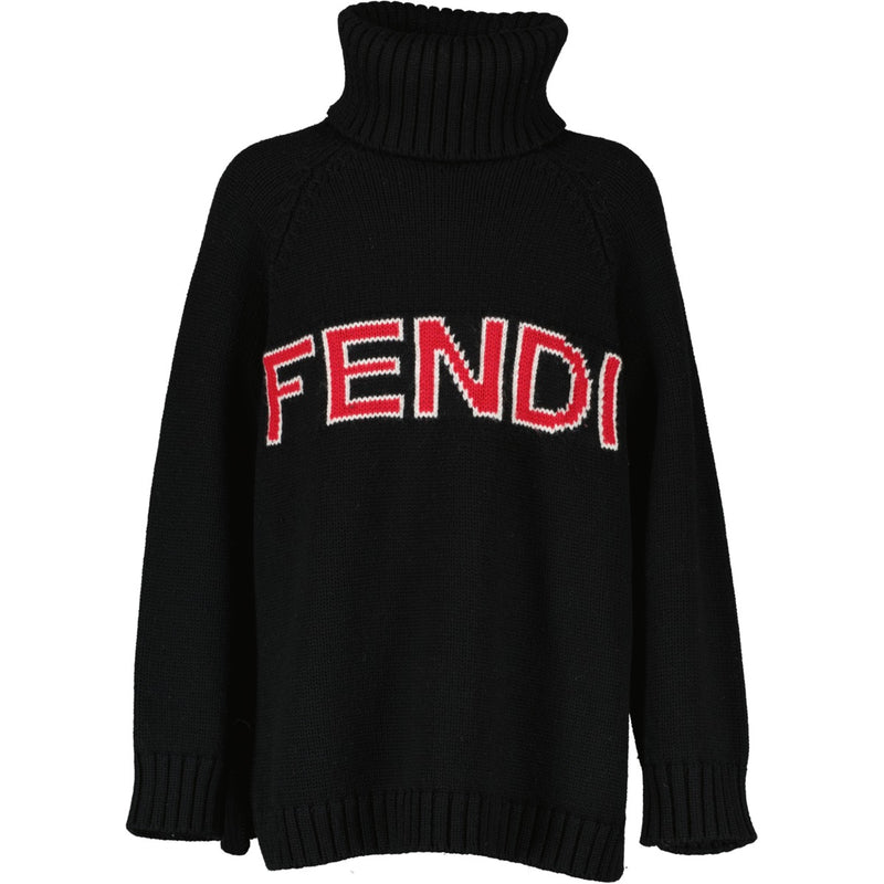 Fendi Black Intarsia Logo Knitted Turtleneck at Labellov