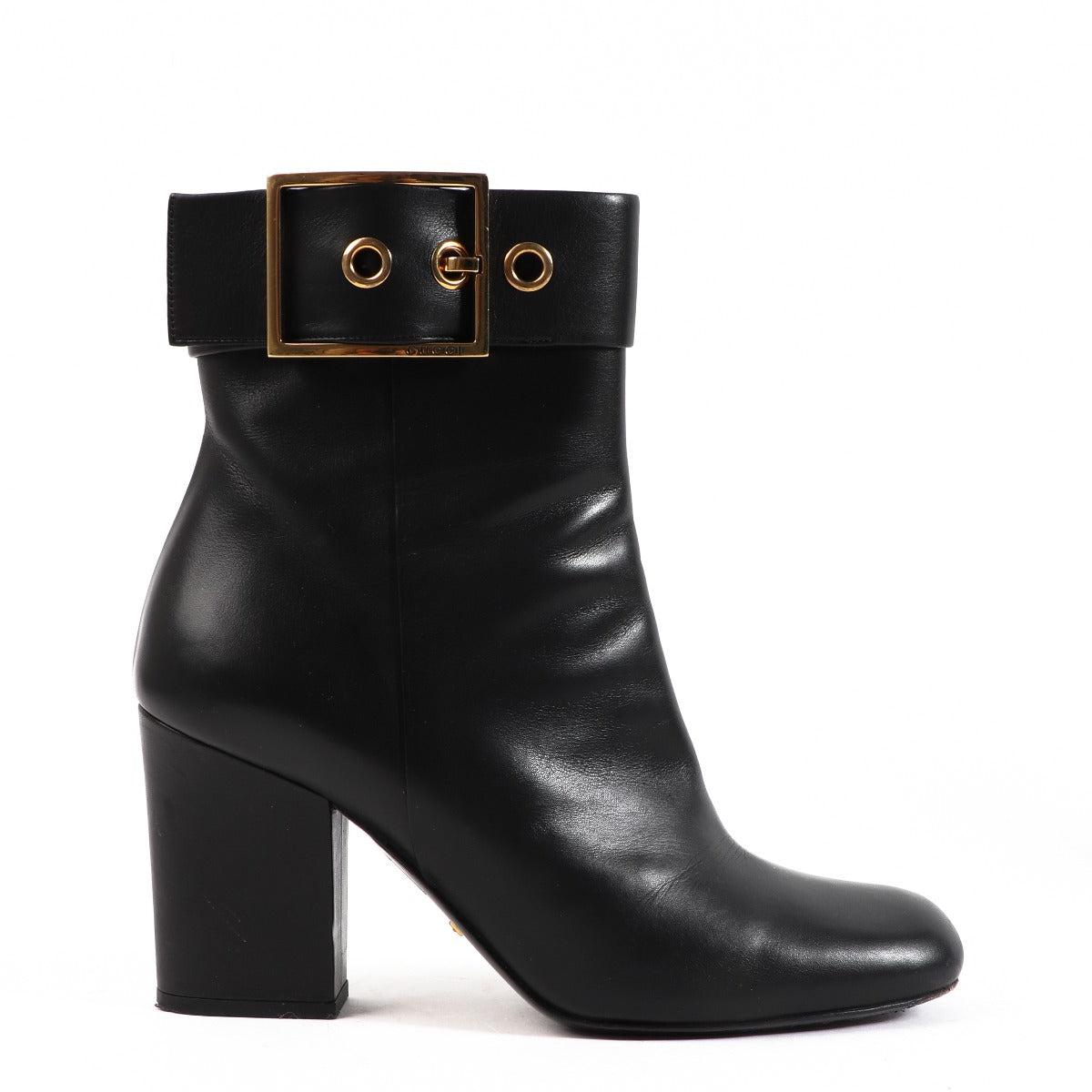 Buy authentic second-hand Gucci Black Leather Buckle Kesha Boots in Size 38 in very good condition at Labellov in Antwerp.