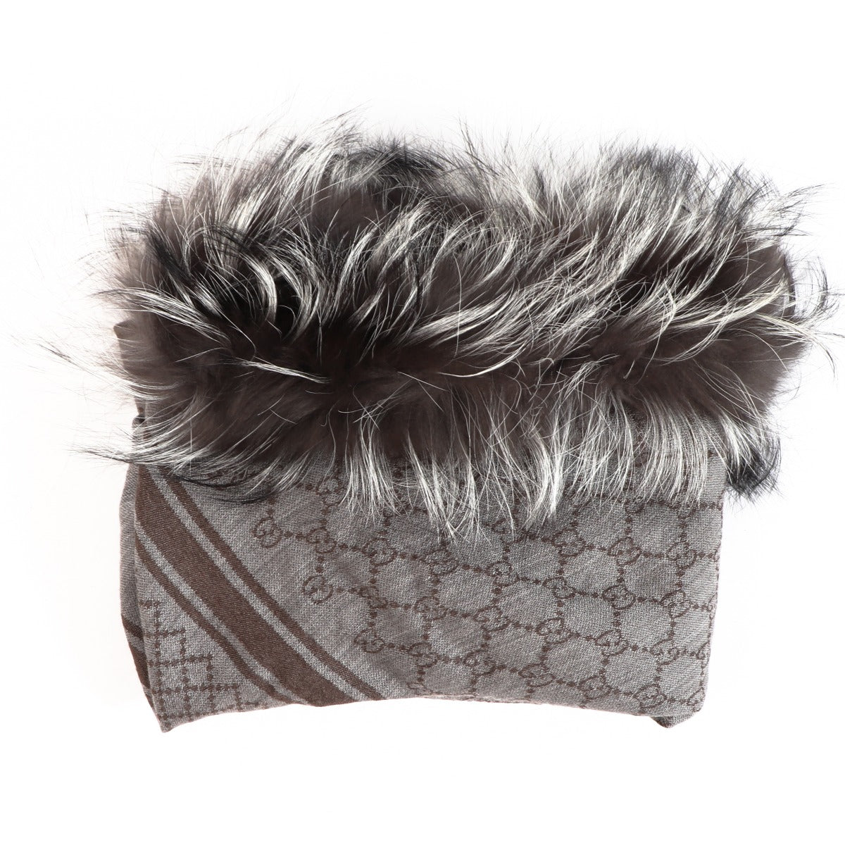 Buy an authentic second-hand Gucci Grey Monogram Wool Fur Scarf in very good condition at Labellov in Antwerp.