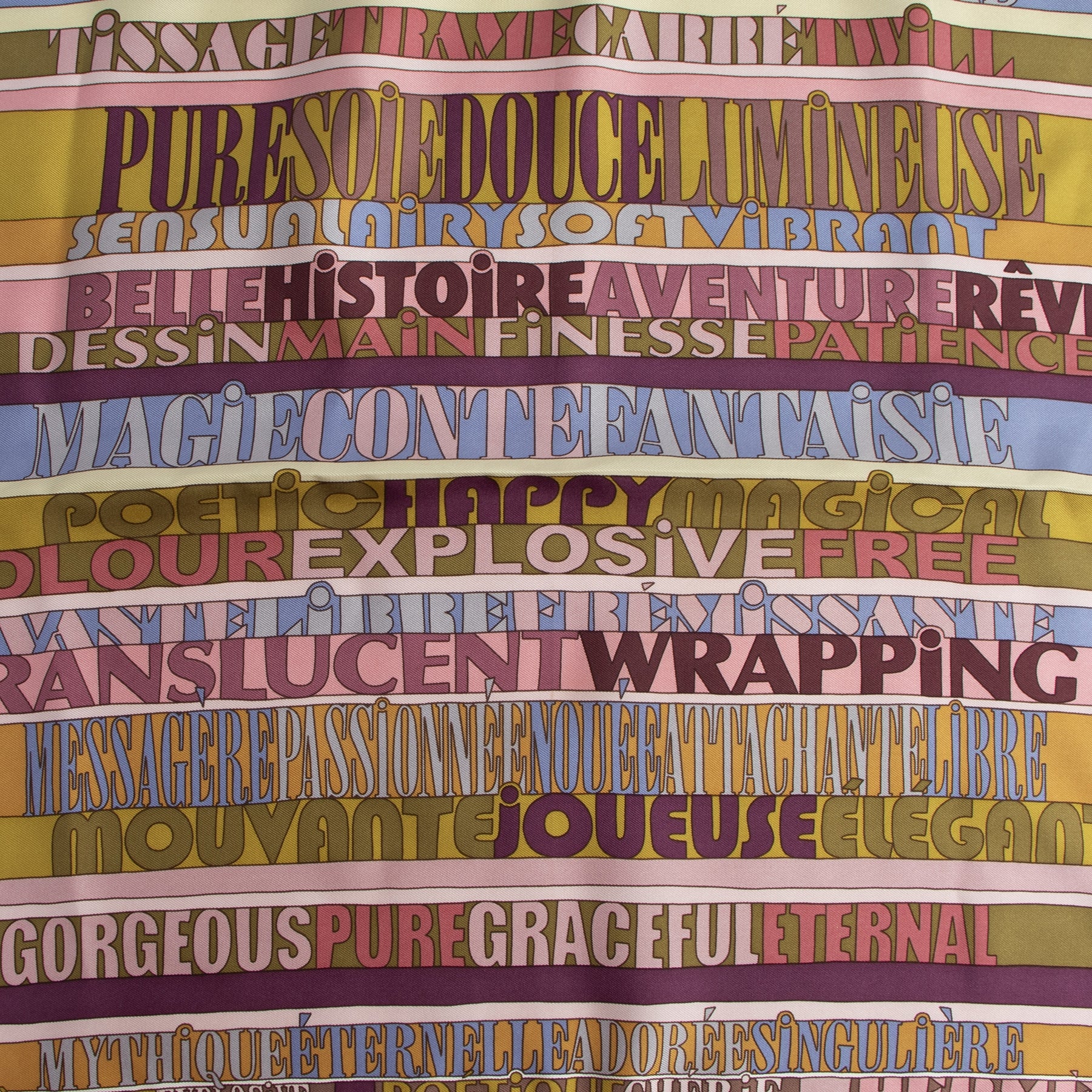 Authentic secondhand Hermès Multicolor 'Mots de Soie' Silk Scarf designer bags fashion luxury vintage webshop safe secure online shopping