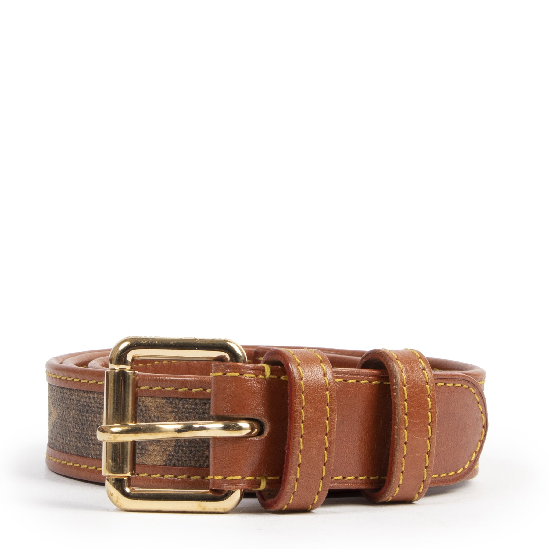 Authentieke Tweedehands Louis Vuitton Monogram Leather Belt - Size 90 juiste prijs veilig online shoppen luxe merken webshop winkelen Antwerpen België mode fashion