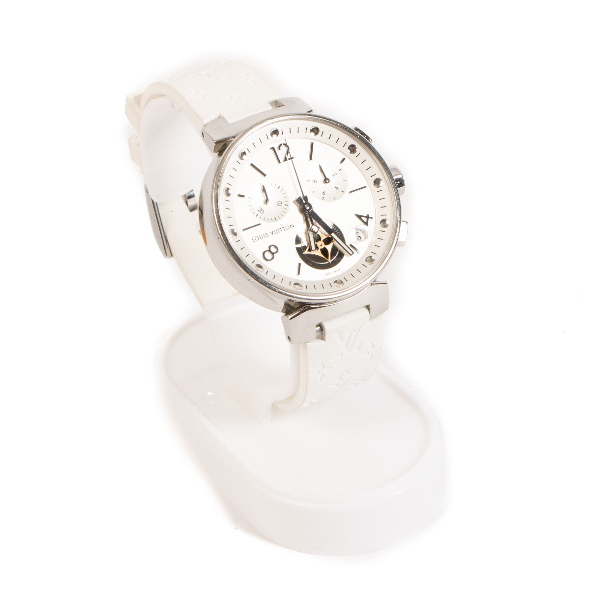 shop safe online at Labellov in Antwerp, Brussels and Knokke this 100% authentic second hand Louis Vuitton Tambour Moon Watch + Straps