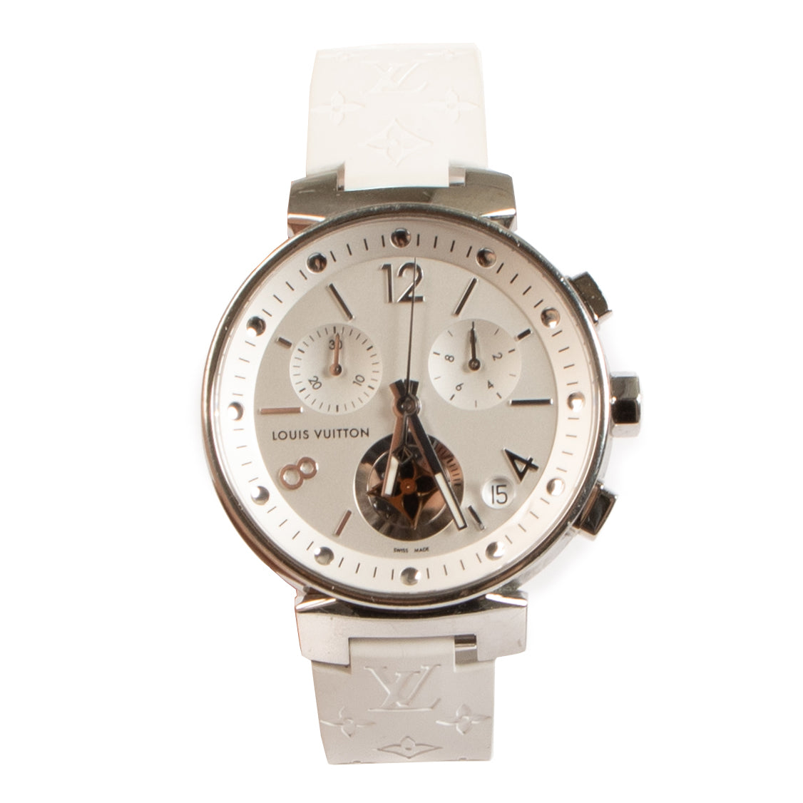 shop safe online at Labellov in Antwerp, Brussels and Knokke this 100% authentic second hand Louis Vuitton Tambour Moon Watch + Straps