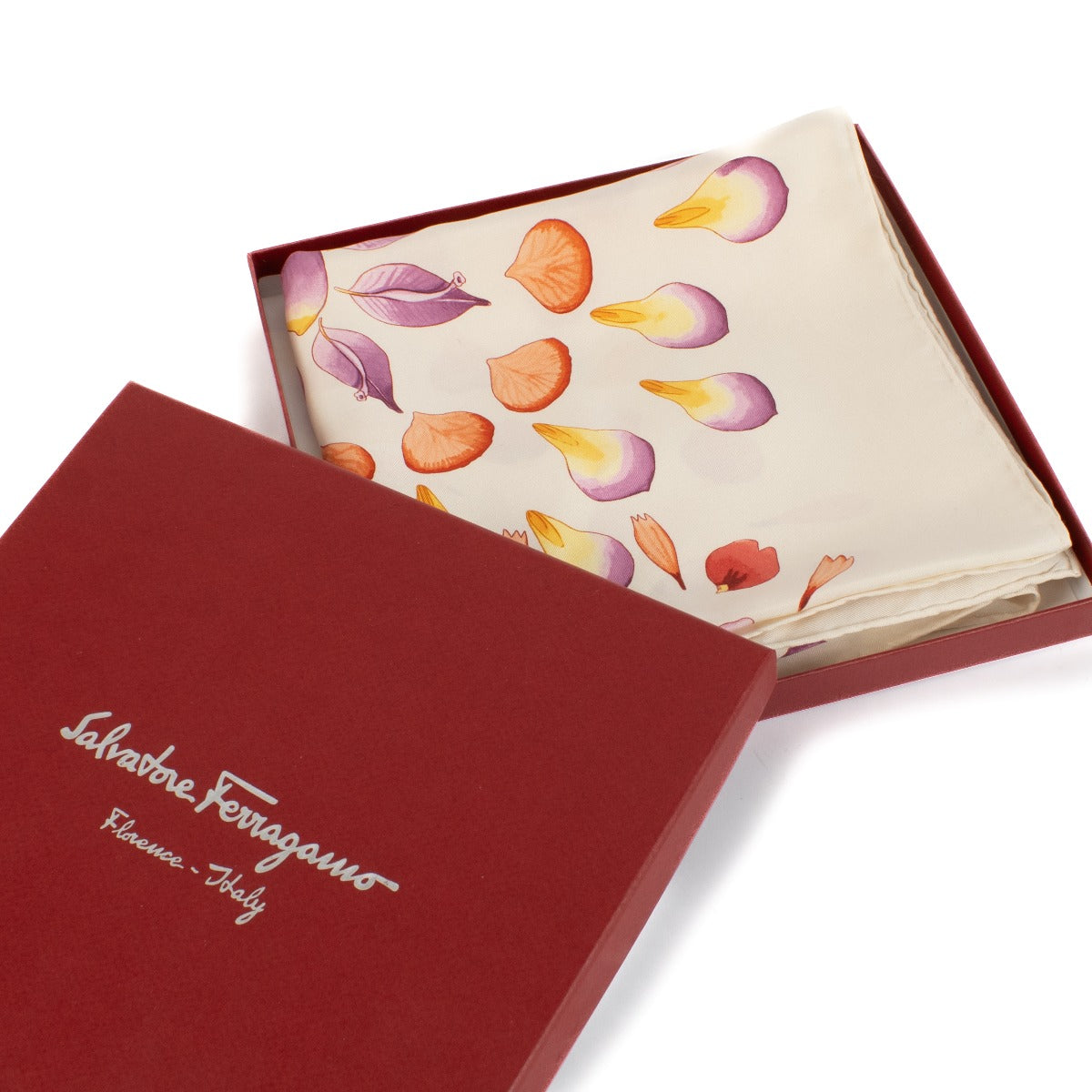 Foulard en Soie Imprimée Pétales Beige Ferragamo