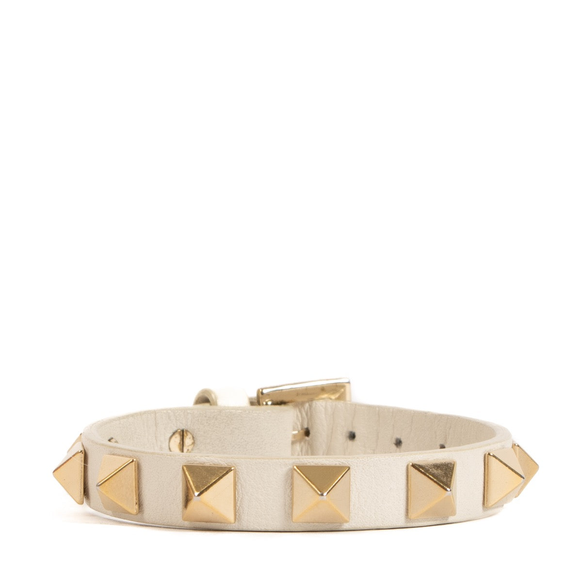 Shop safe online at Labellov in Antwerp, Brussels and Knokke this 100% authentic second hannd Valentino White Leather Studded Bracelet