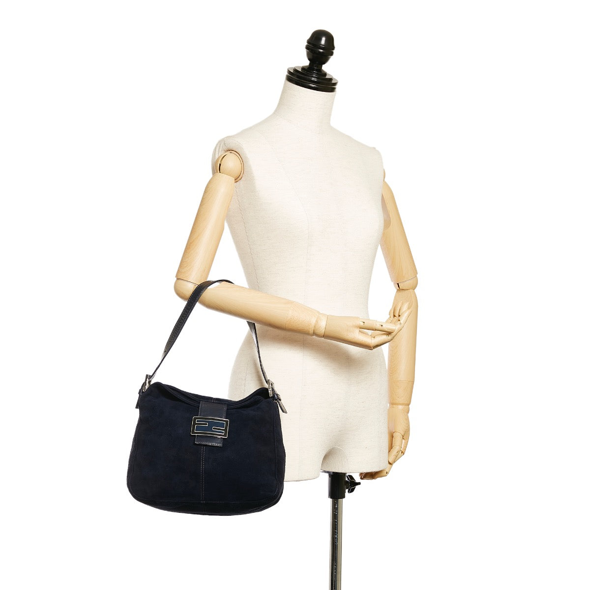Shop safe online at Labellov in Antwerp this 100% authentic second hand Fendi Navy Blue Suede Mini Hobo Shoulder Bag