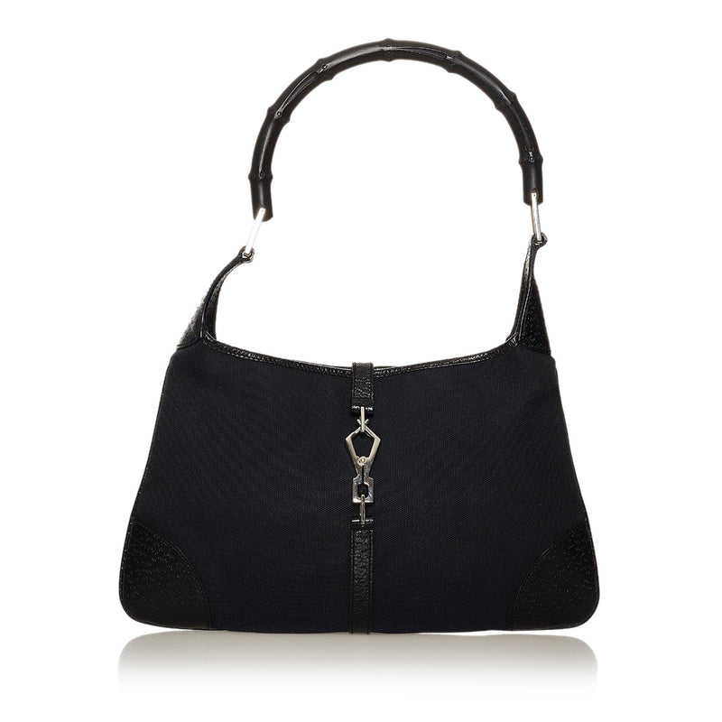 Second hand authentic Gucci 0014060 Black Canvas Bamboo Jackie Shoulder Bag at Labellov