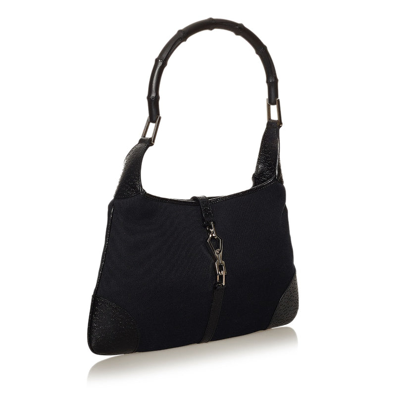 Second hand authentic Gucci 0014060 Black Canvas Bamboo Jackie Shoulder Bag at Labellov