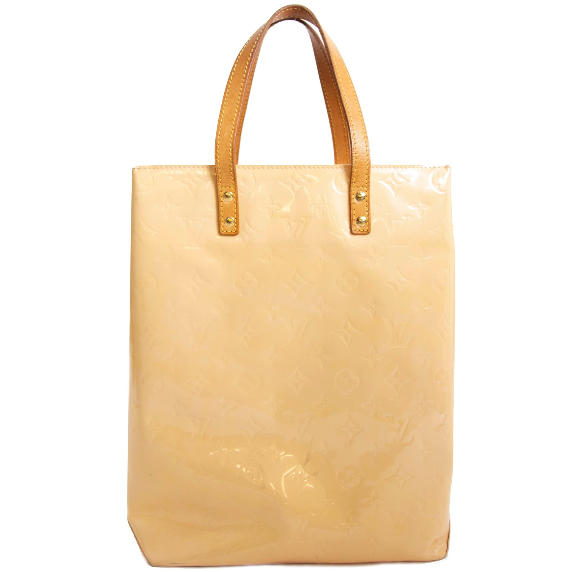 Secondhand Louis Vuitton Houston Vernis bag with beige leather at Labellov Antwerp safe online webshop