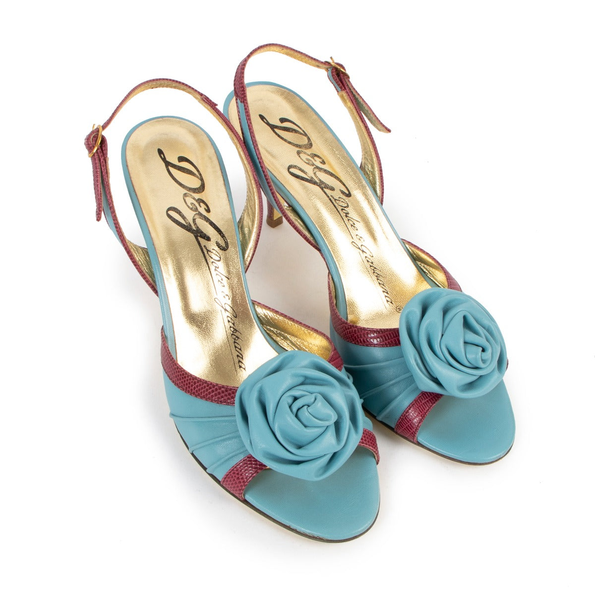 D&G Dolce & Gabbana Vintage Blue Leather Slingback Sandals