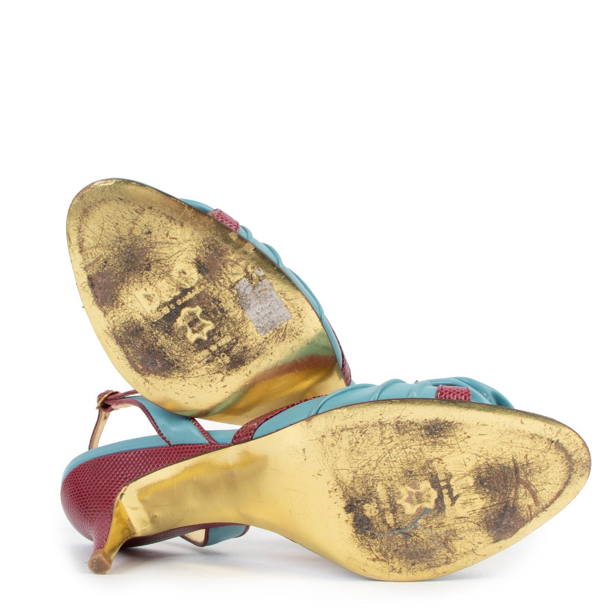 D&G Dolce & Gabbana Vintage Blue Leather Slingback Sandals