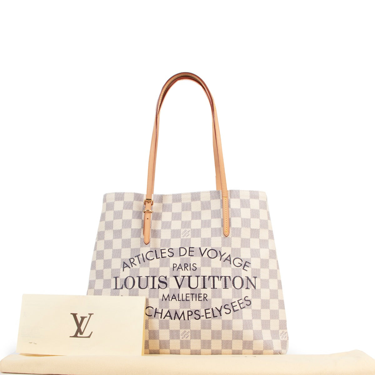 Buy online authentic second hand Louis Vuitton Damier Azur Cabas Adventure MM Bag in very good condition at Labellov in Antwerp