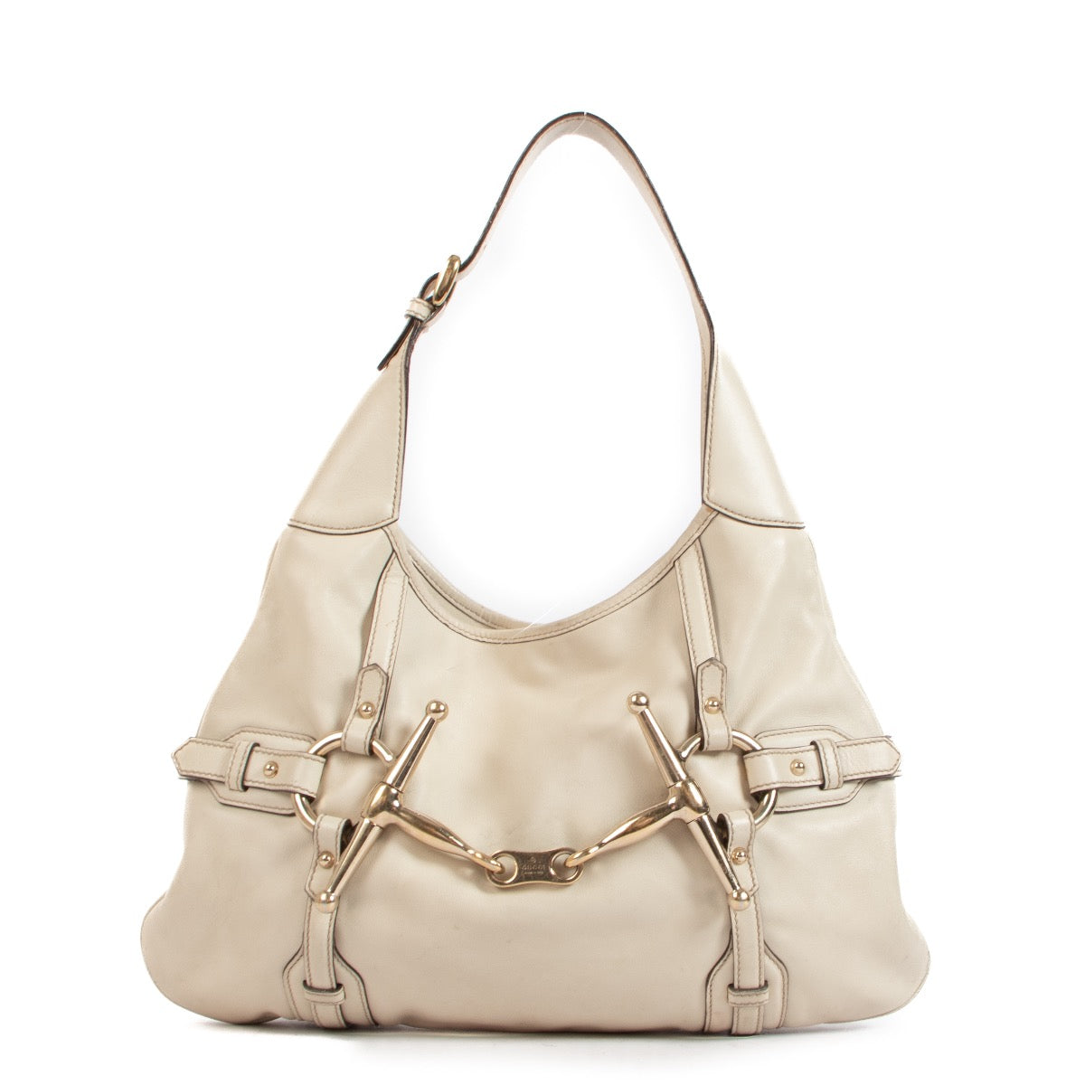 Shop safe online at Labellov in Antwerp, Brussels and Knokke this 100% authentic second hand Gucci Beige Leather 85th Anniversary Hobo Shoulder Bag