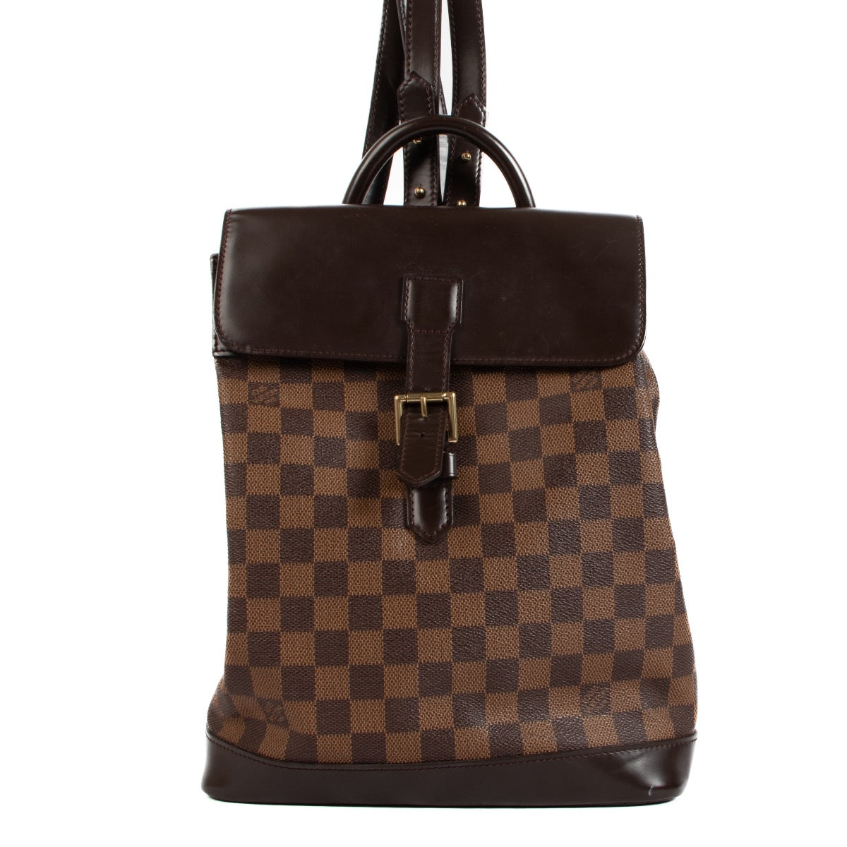shop safe online at Labellov in Antwerp, Brussels and Knokke this 100% authentic second hand Louis Vuitton Damier Ebene Canvas Soho Backpack