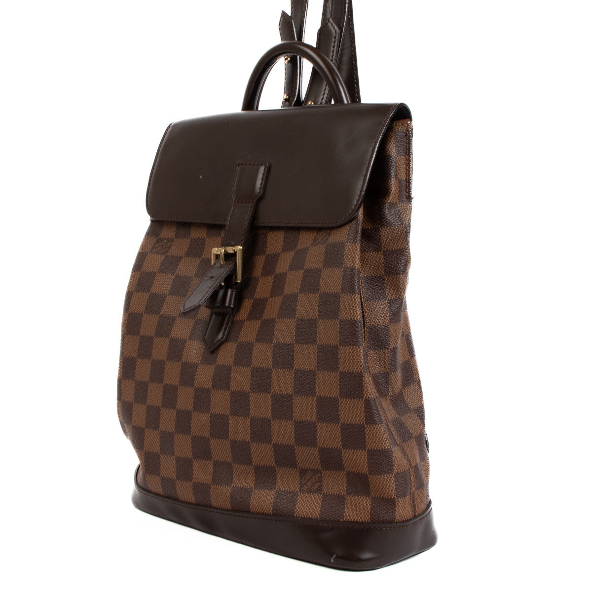 shop safe online at Labellov in Antwerp, Brussels and Knokke this 100% authentic second hand Louis Vuitton Damier Ebene Canvas Soho Backpack