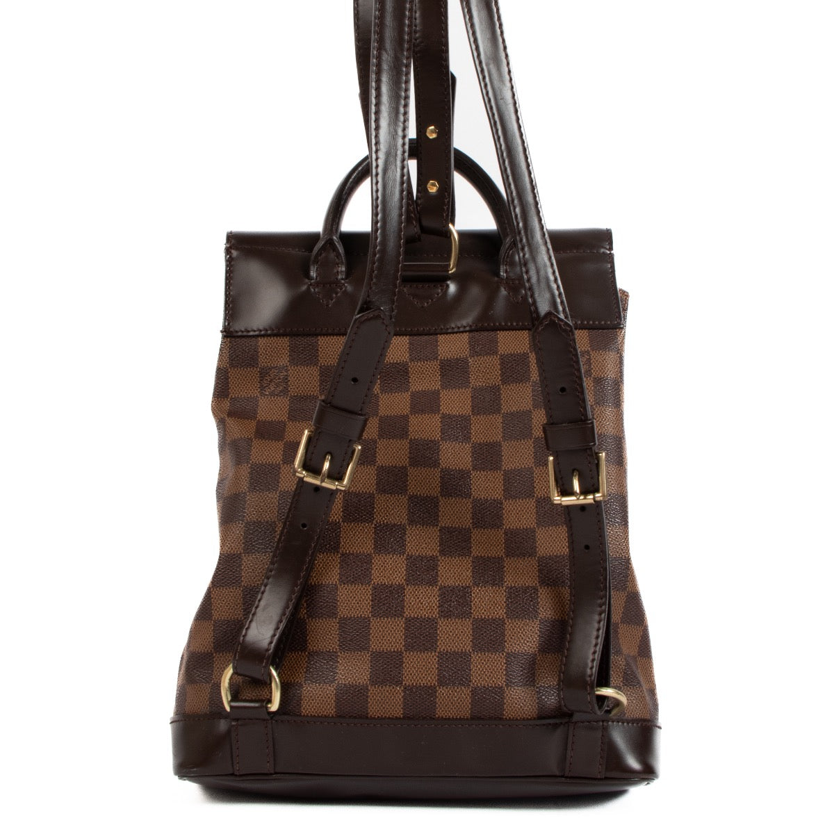 shop safe online at Labellov in Antwerp, Brussels and Knokke this 100% authentic second hand Louis Vuitton Damier Ebene Canvas Soho Backpack