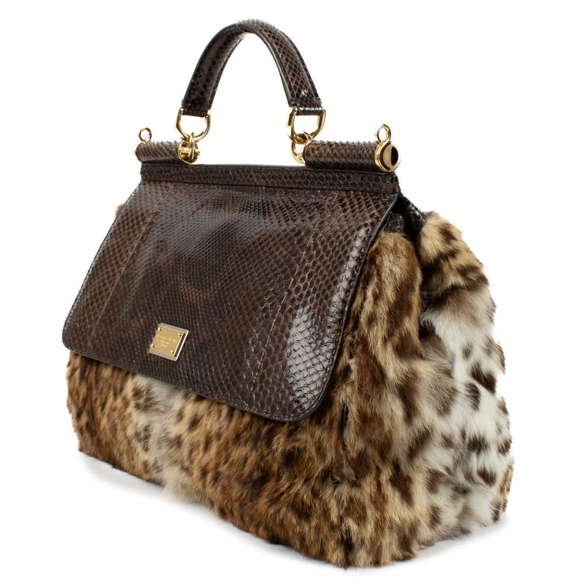 Dolce & Gabbana Python/Fur Large Sicily Bag