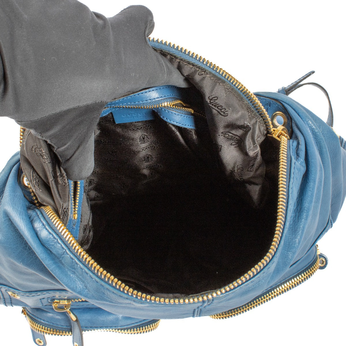 Shop at Labellov for the Gucci Blue Lambskin Darwin Convertible Backpack.