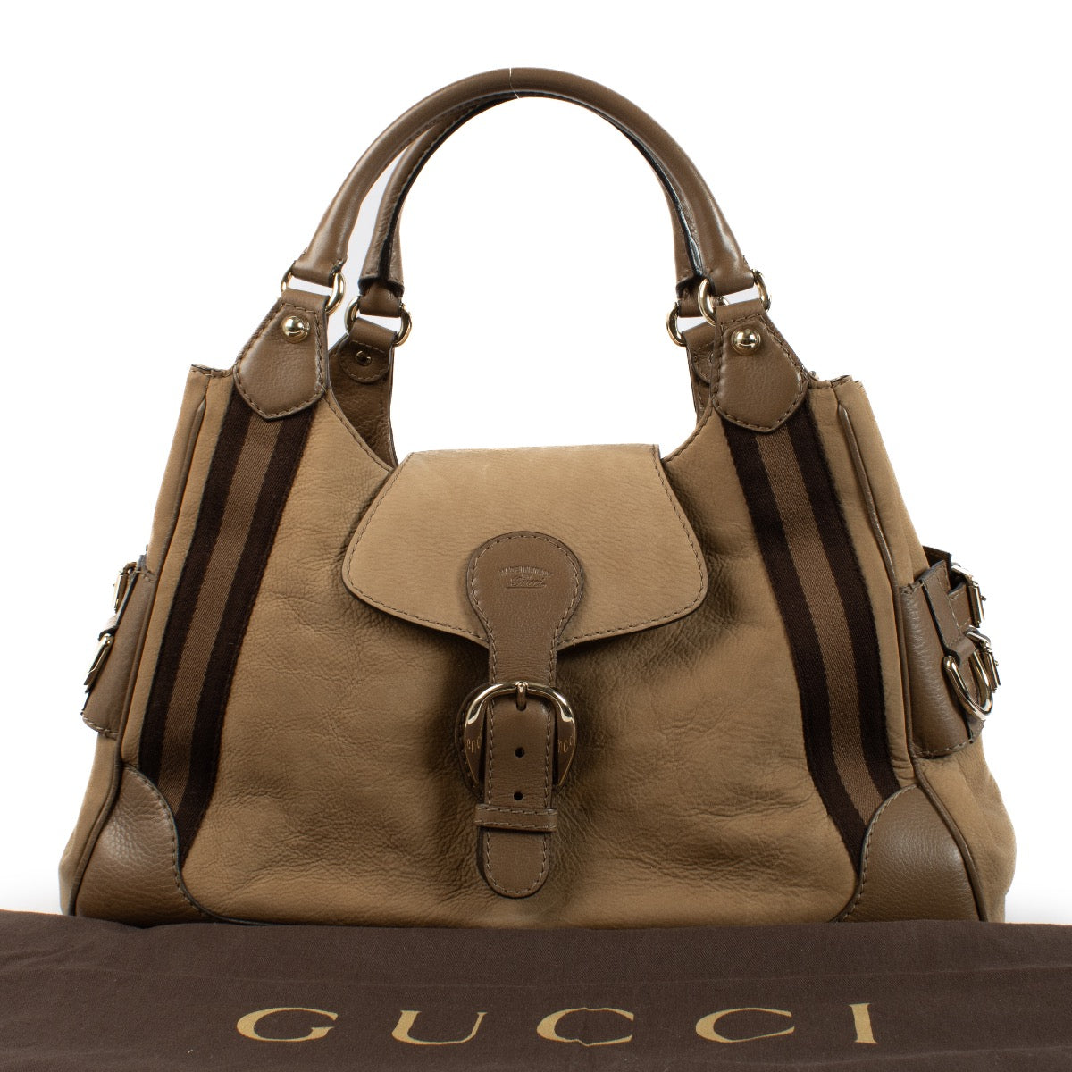 Gucci Brown Nubuck Web Heritage Shoulder Bag