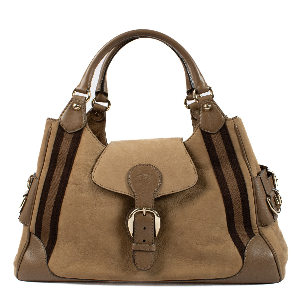 Gucci Brown Nubuck Web Heritage Shoulder Bag