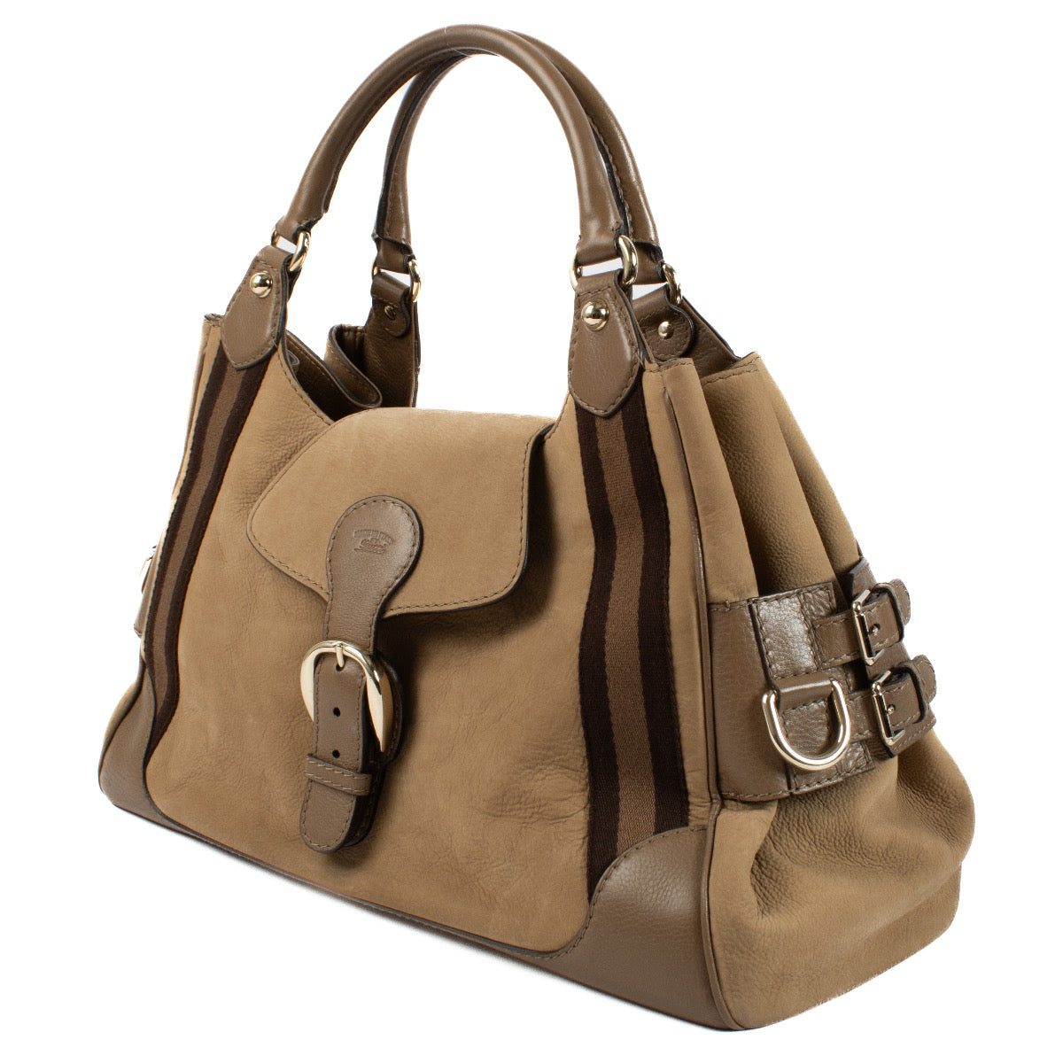 Sac à bandoulière Gucci Heritage Web en nubuck marron