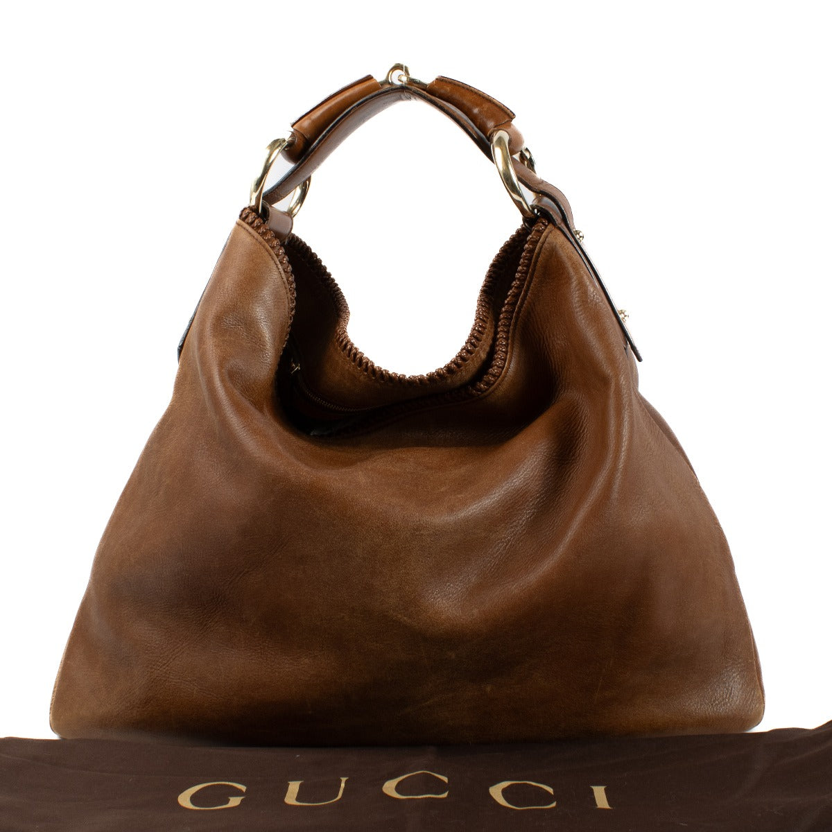 Shop the Gucci Leather Hobo Shopper Horsebit Brown now at Labellov.