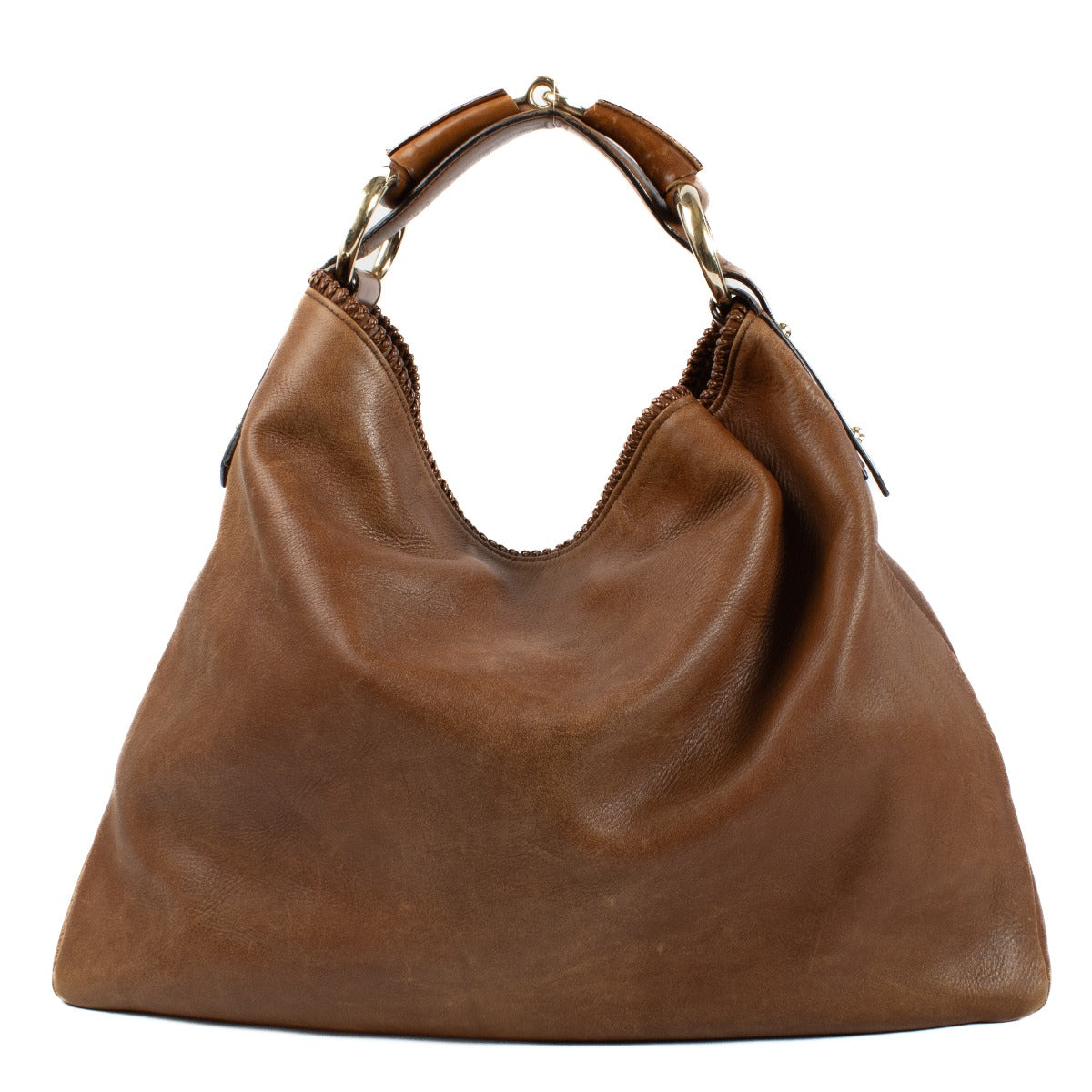 Shop the Gucci Leather Hobo Shopper Horsebit Brown now at Labellov.