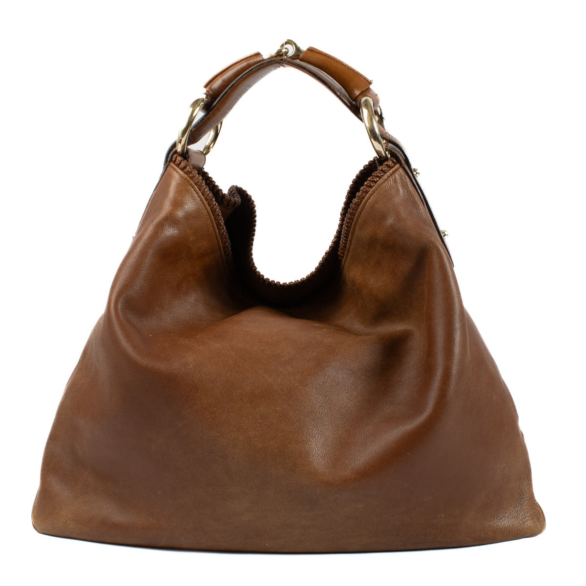 Shop the Gucci Leather Hobo Shopper Horsebit Brown now at Labellov.