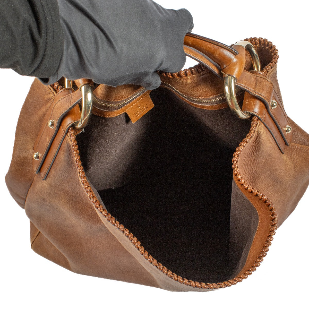 Shop the Gucci Leather Hobo Shopper Horsebit Brown now at Labellov.