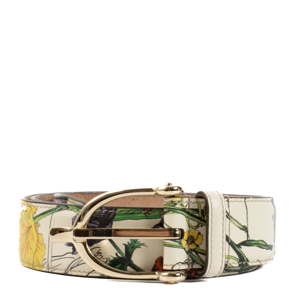 Gucci White Flora Print Belt - Size 95