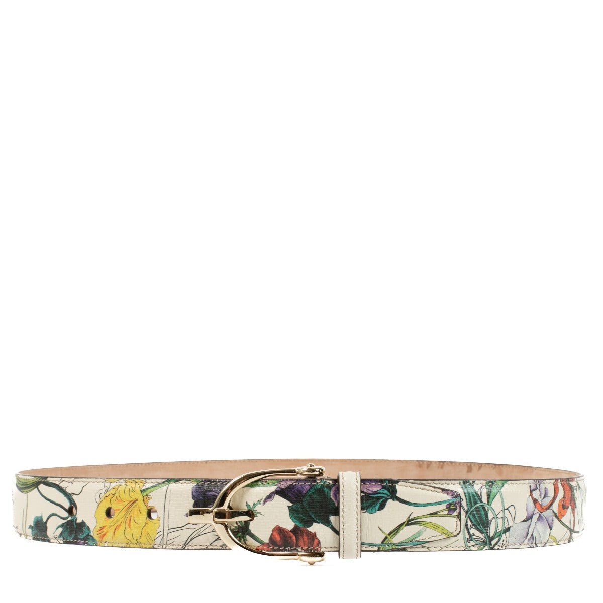 Gucci White Flora Print Belt - Size 95