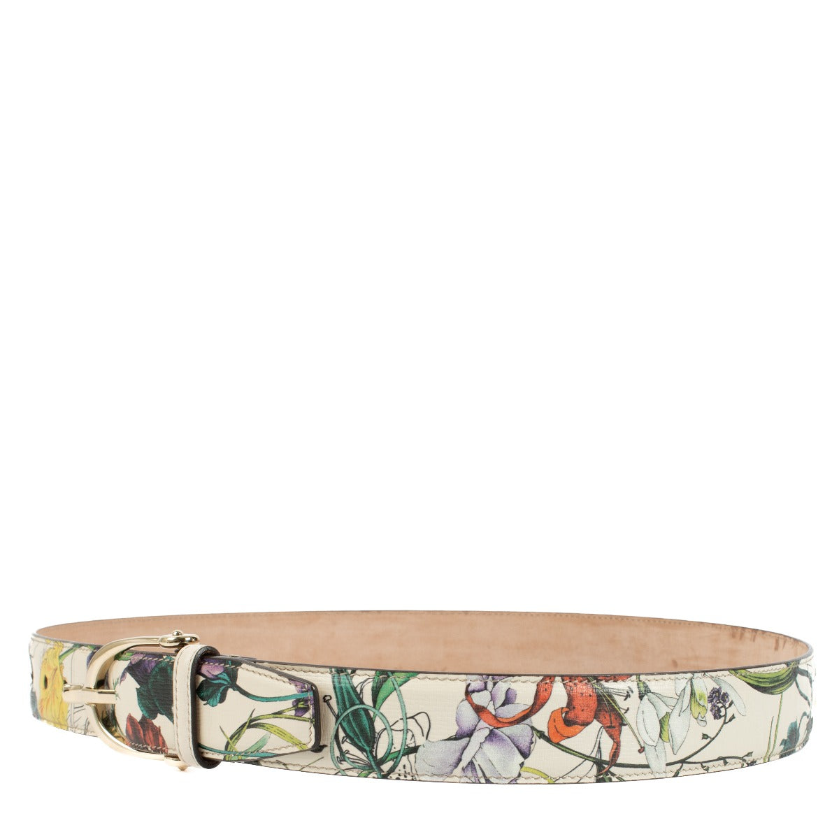 Gucci White Flora Print Belt - Size 95