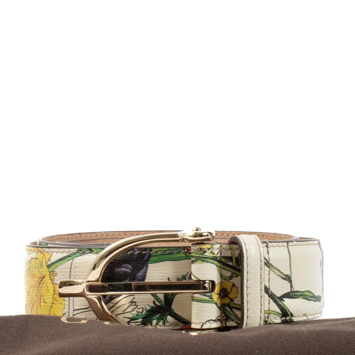 Gucci White Flora Print Belt - Size 95