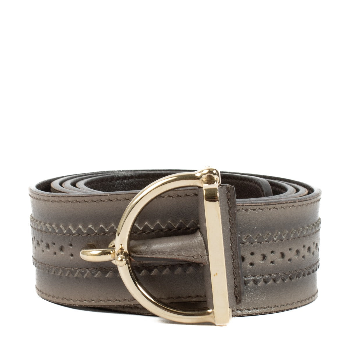 Stylish gray belt with gold hardware, size 95. As good as new with minimal signs of wear. Shop at Labellov.