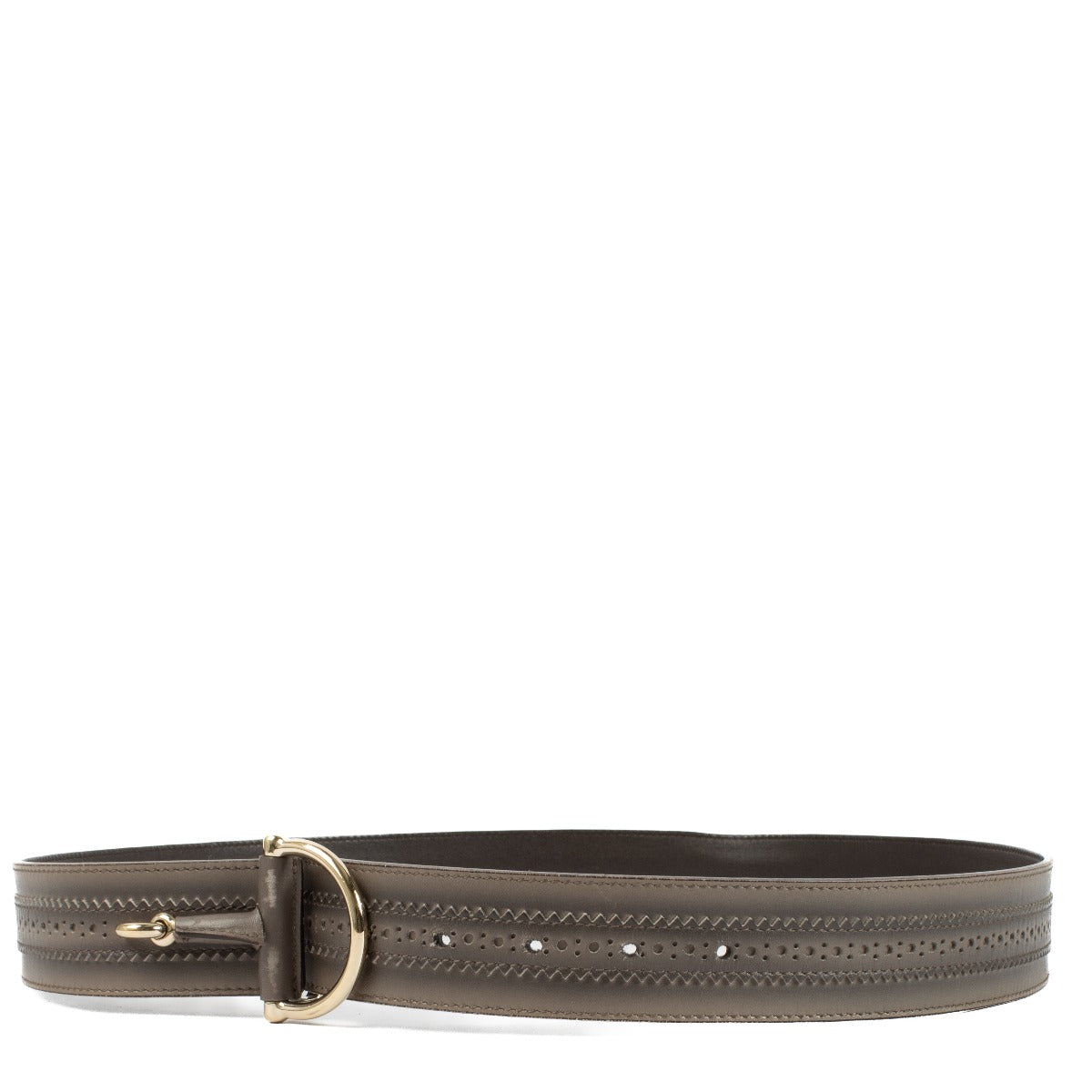 Stylish gray belt with gold hardware, size 95. As good as new with minimal signs of wear. Shop at Labellov.