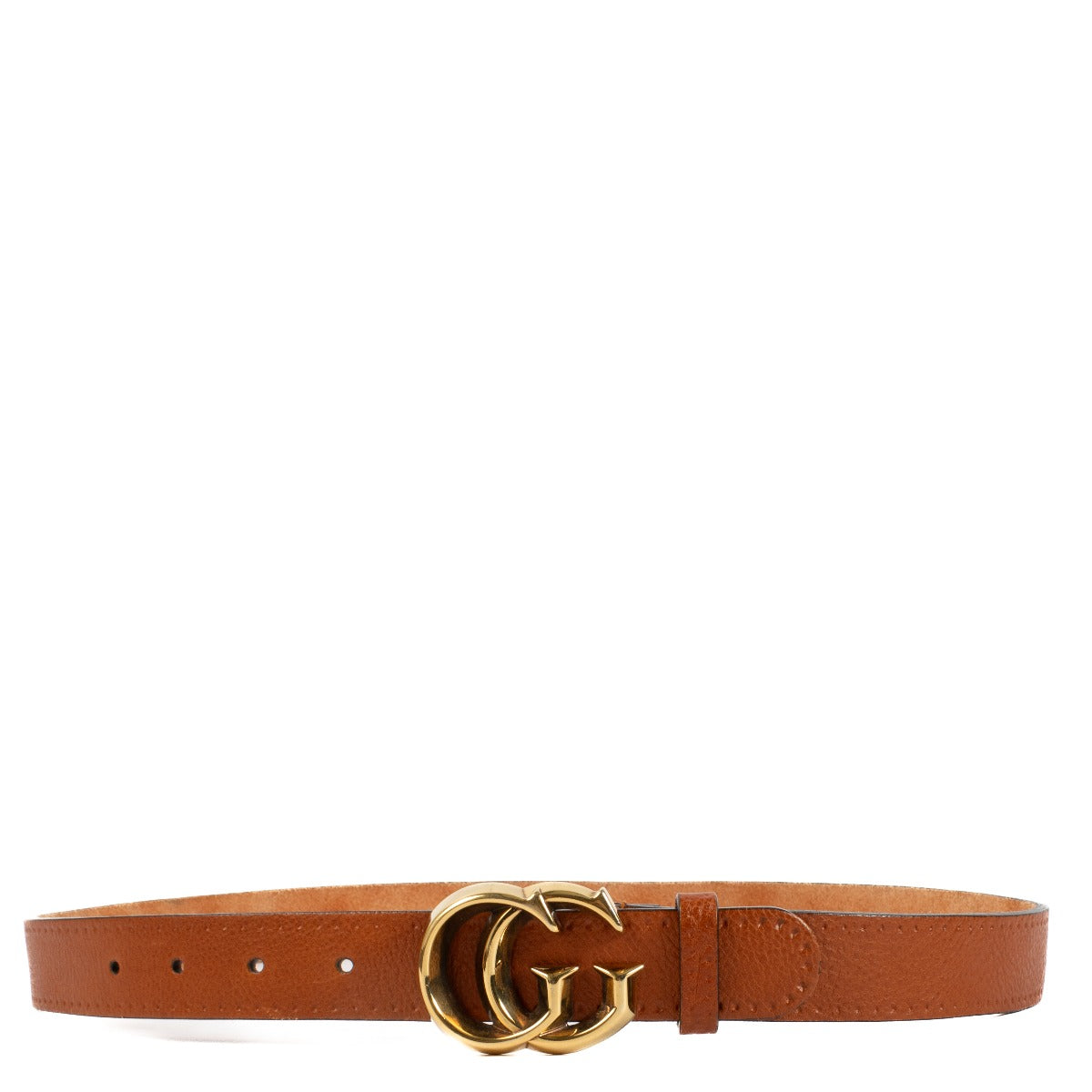 Gucci Orange Leather Buckle Belt, size 95, with gold-tone hardware and iconic Gucci logo. In excellent condition with minor scratches on the hardware. Shop at Labellov.