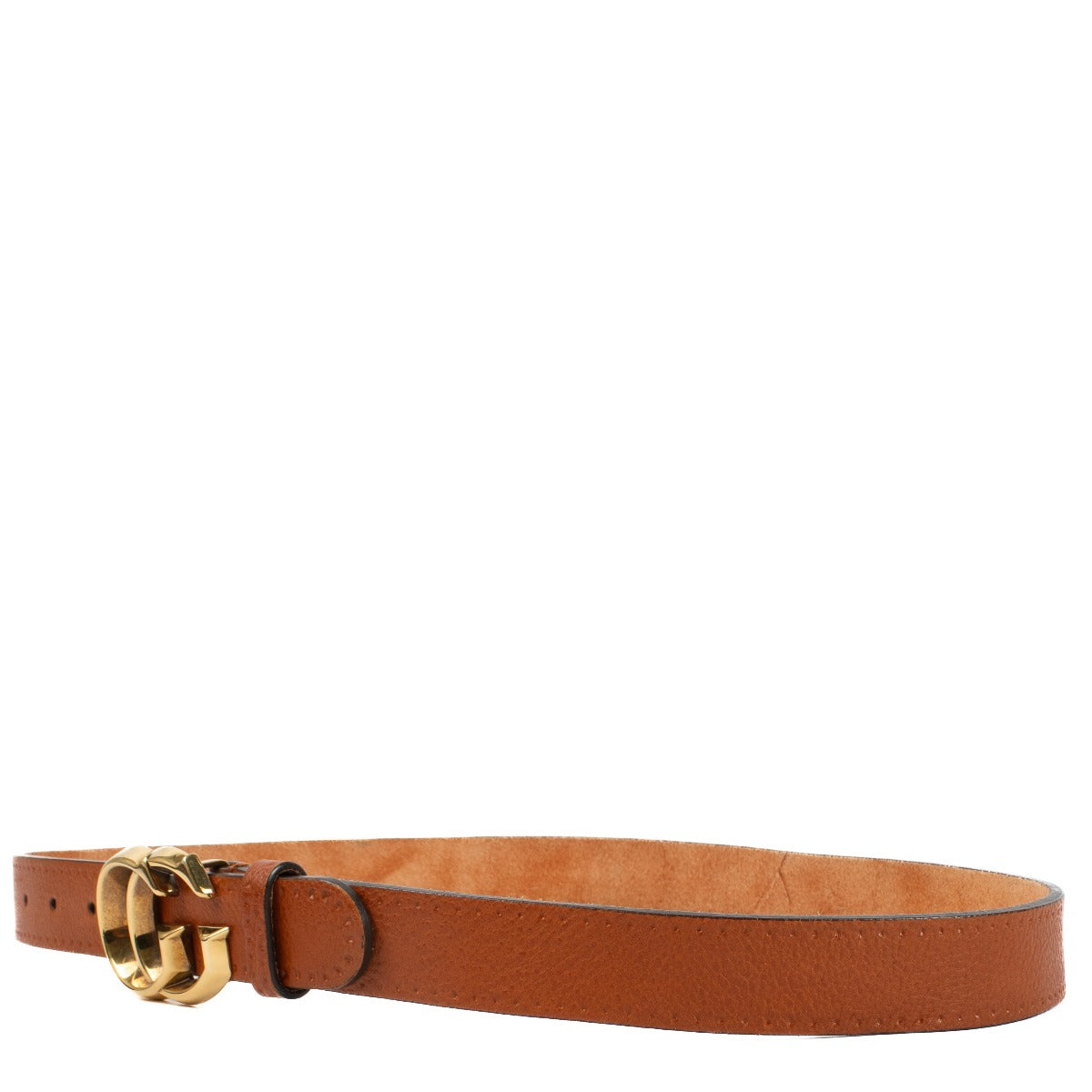 Gucci Orange Leather Buckle Belt, size 95, with gold-tone hardware and iconic Gucci logo. In excellent condition with minor scratches on the hardware. Shop at Labellov.
