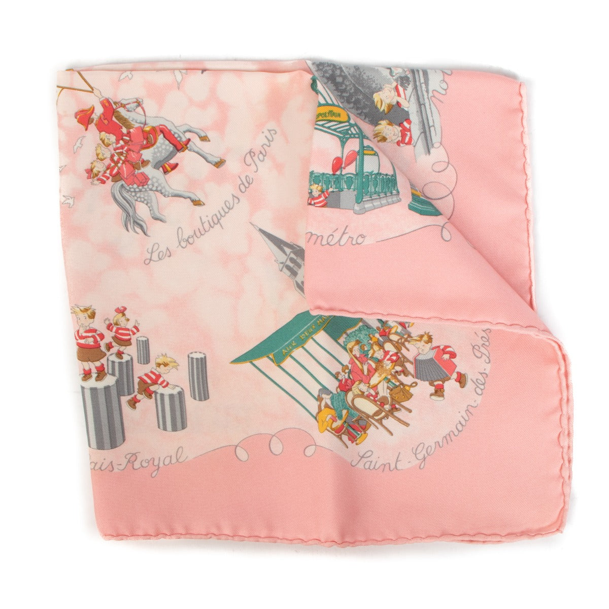 Hermès Pink Les Triples Pocket Square Silk Scarf