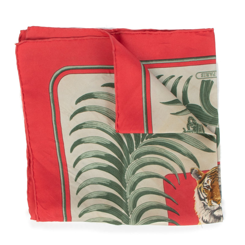 Hermès Red Tigre Royal Pocket Square Scarf