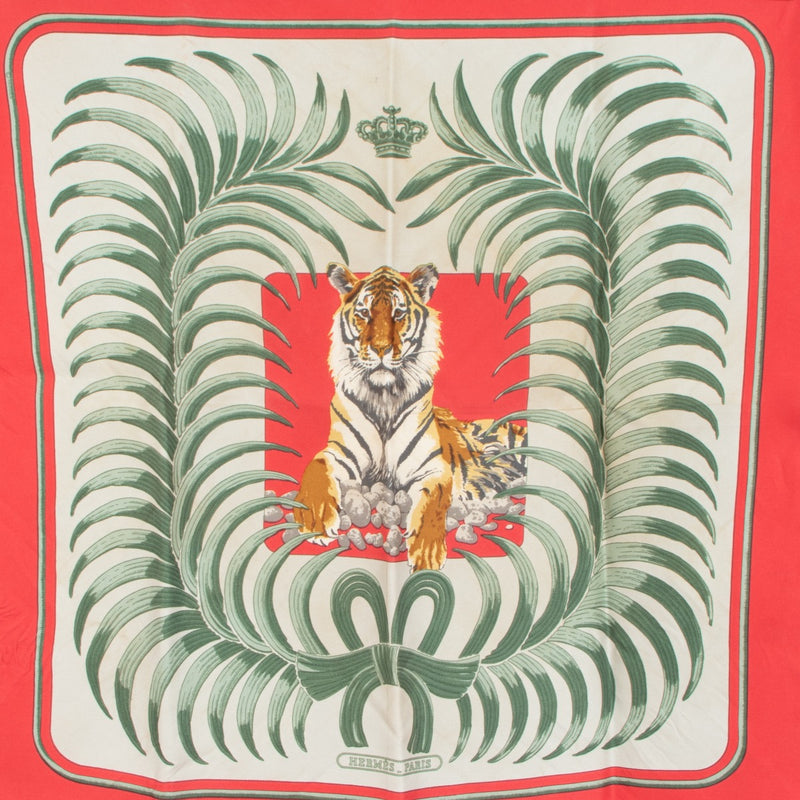 Hermès Red Tigre Royal Pocket Square Scarf