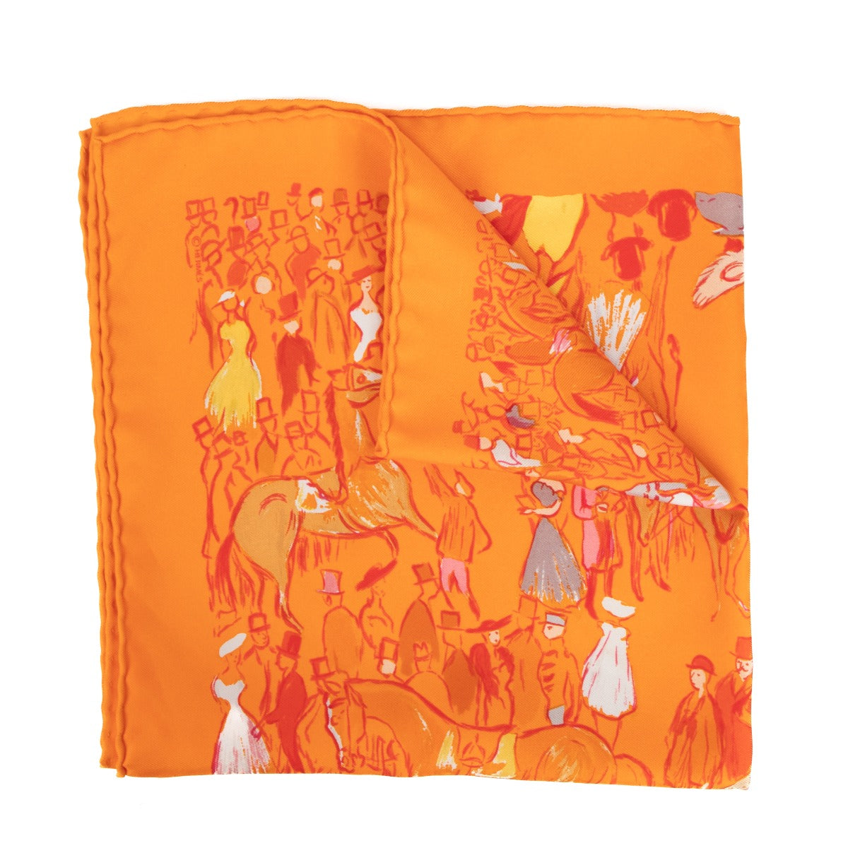 Hermès Orange Paddock Pocket Square Scarf