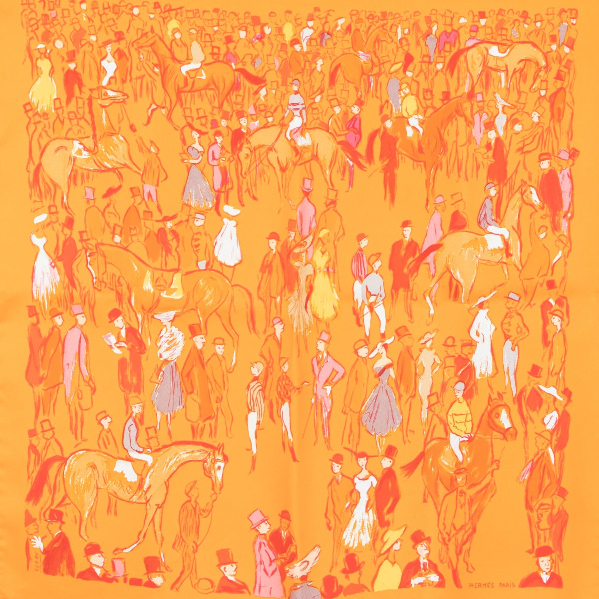Hermès Orange Paddock Pocket Square Scarf