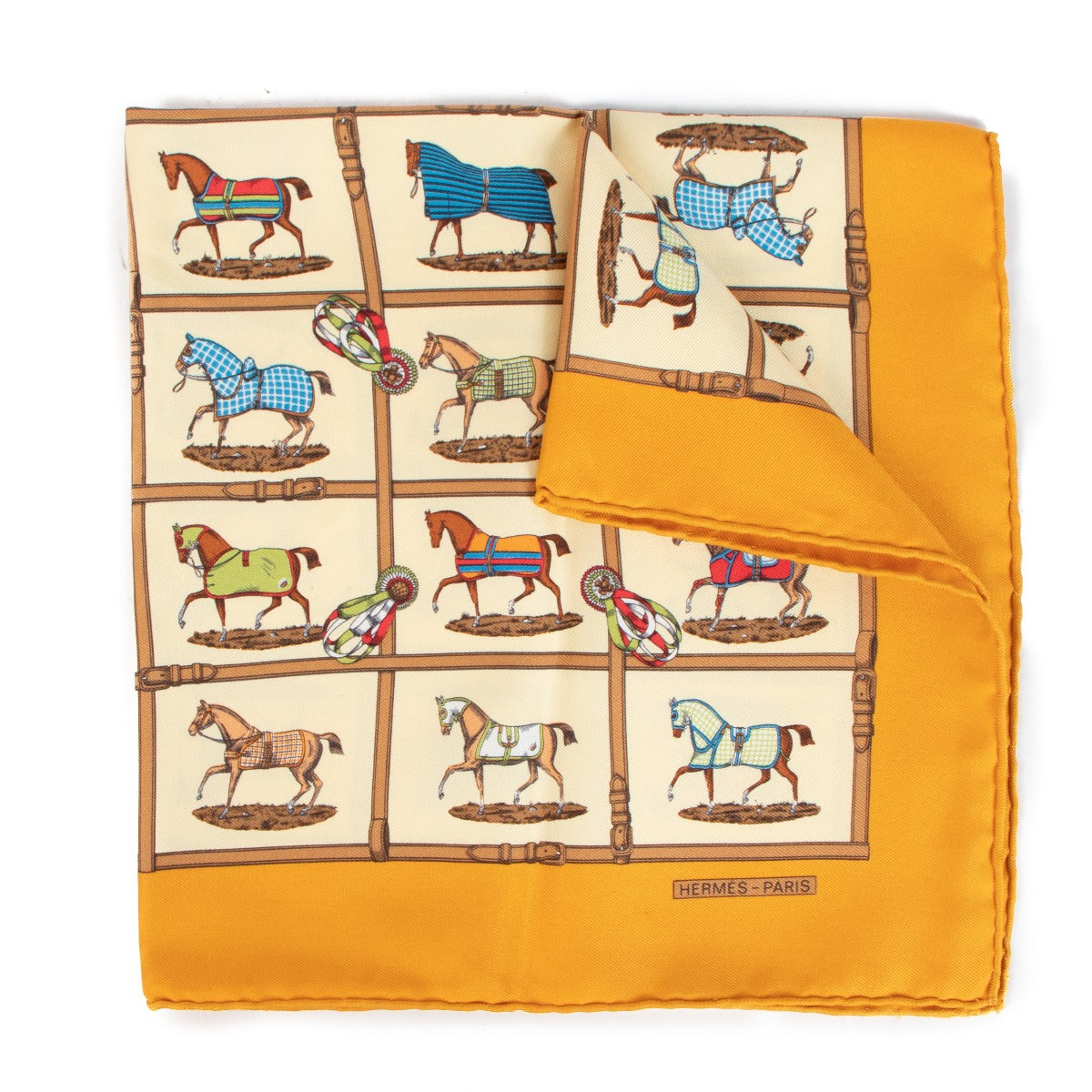 Shop a 100% authentic Hermès Yellow Silk Petit Chevaux Scarf on Labellov.com