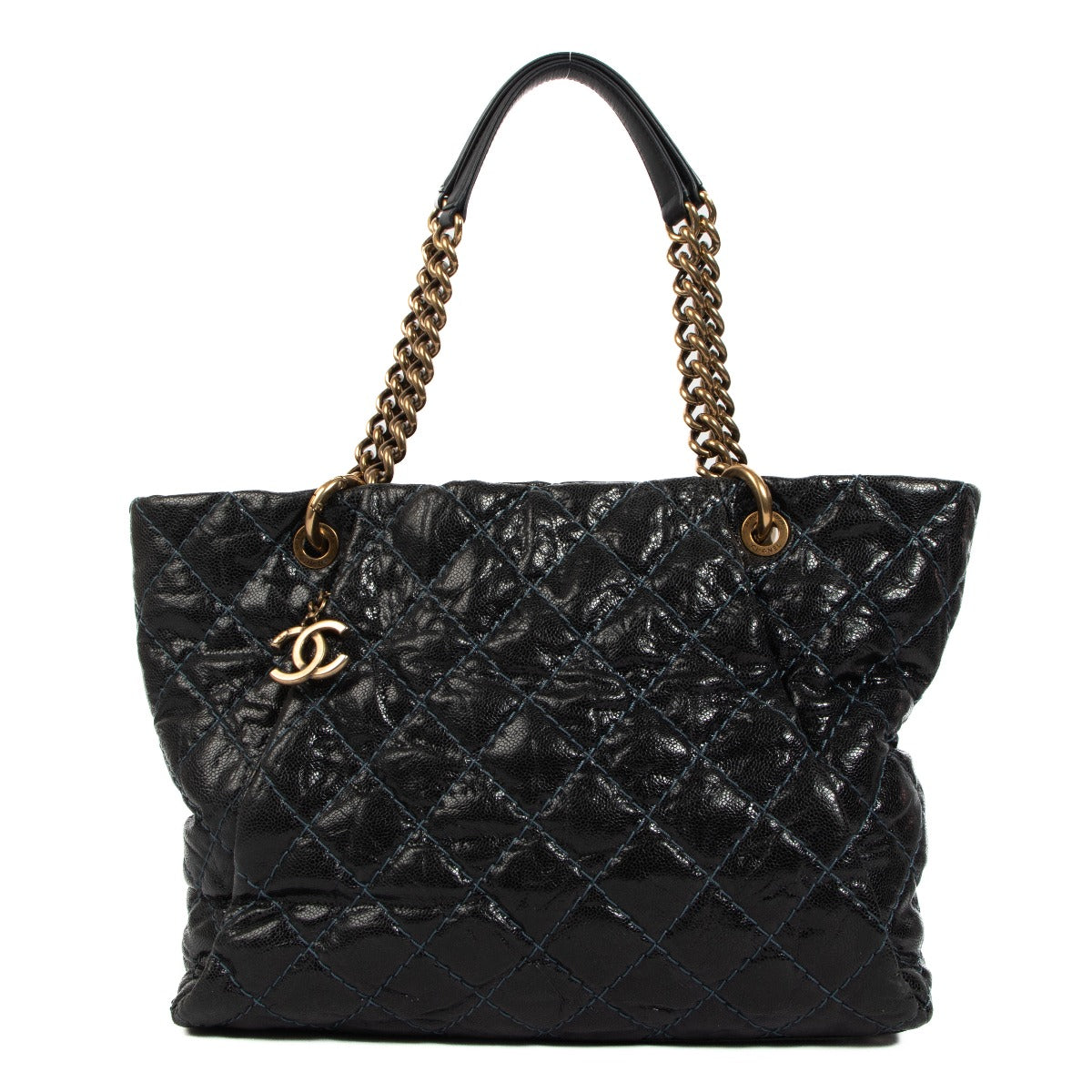 Chanel Blue Glazed Caviar Coco Pleats Tote Bag