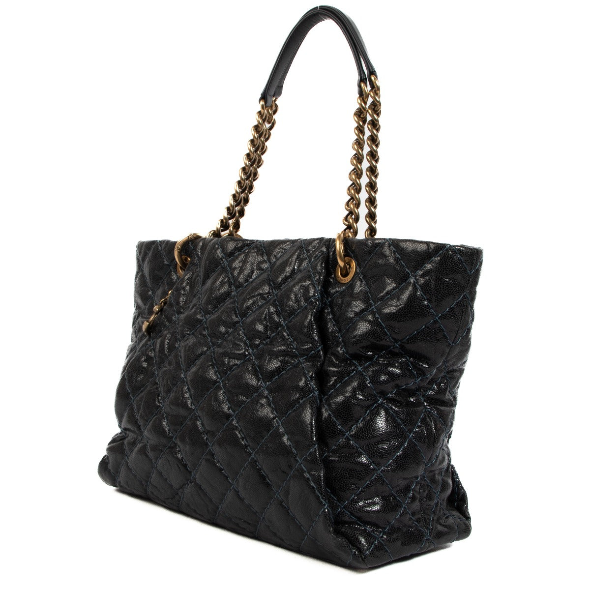 Chanel Blue Glazed Caviar Coco Pleats Tote Bag