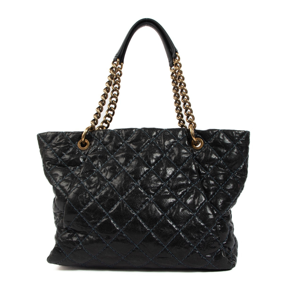 Chanel Blauw Geglazuurd Kaviaarleer Coco Pleats Tote Bag