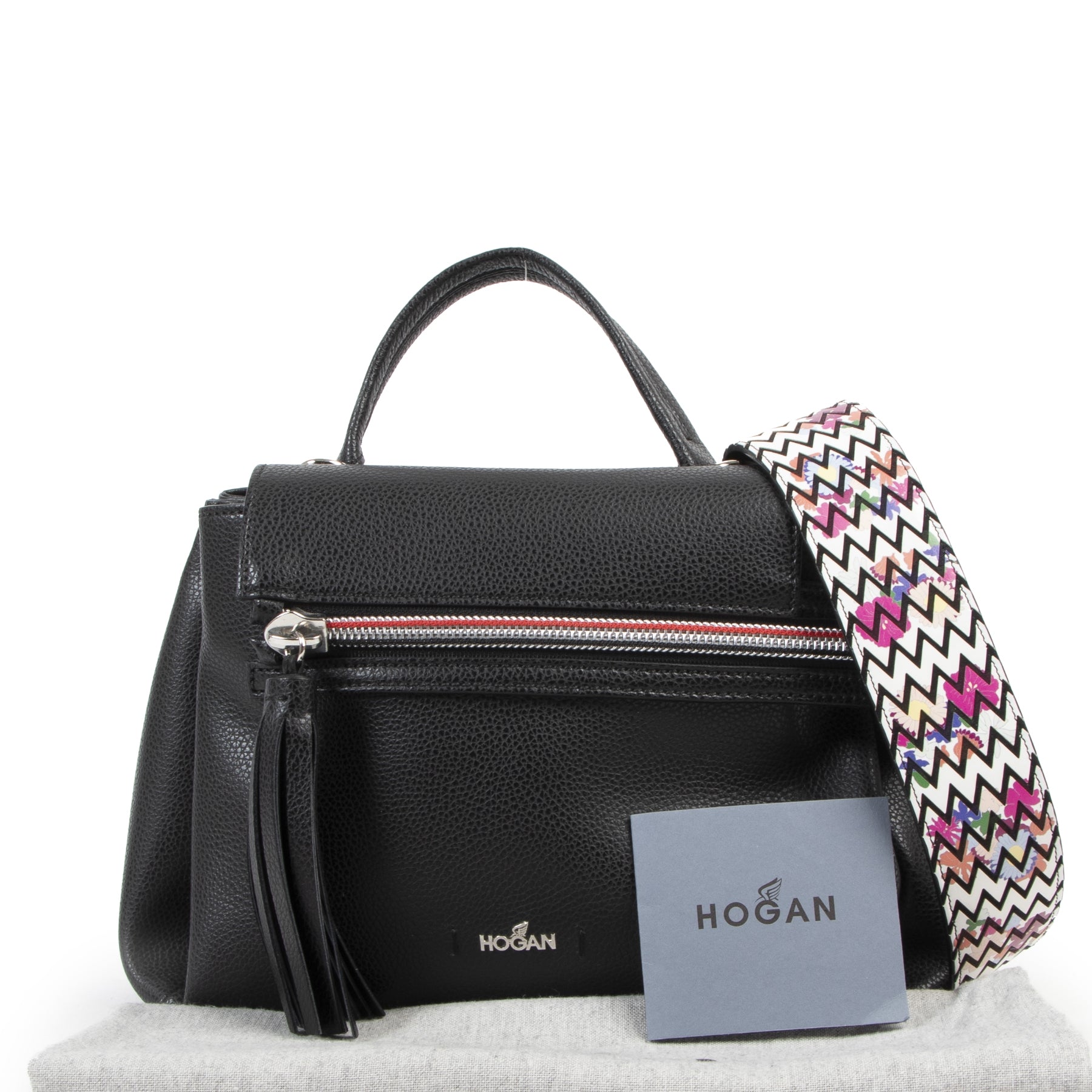Authentic secondhand Hogan Black Leather Zipper Shoulder Bag designer bags fashion luxury vintage webshop safe secure online shopping
