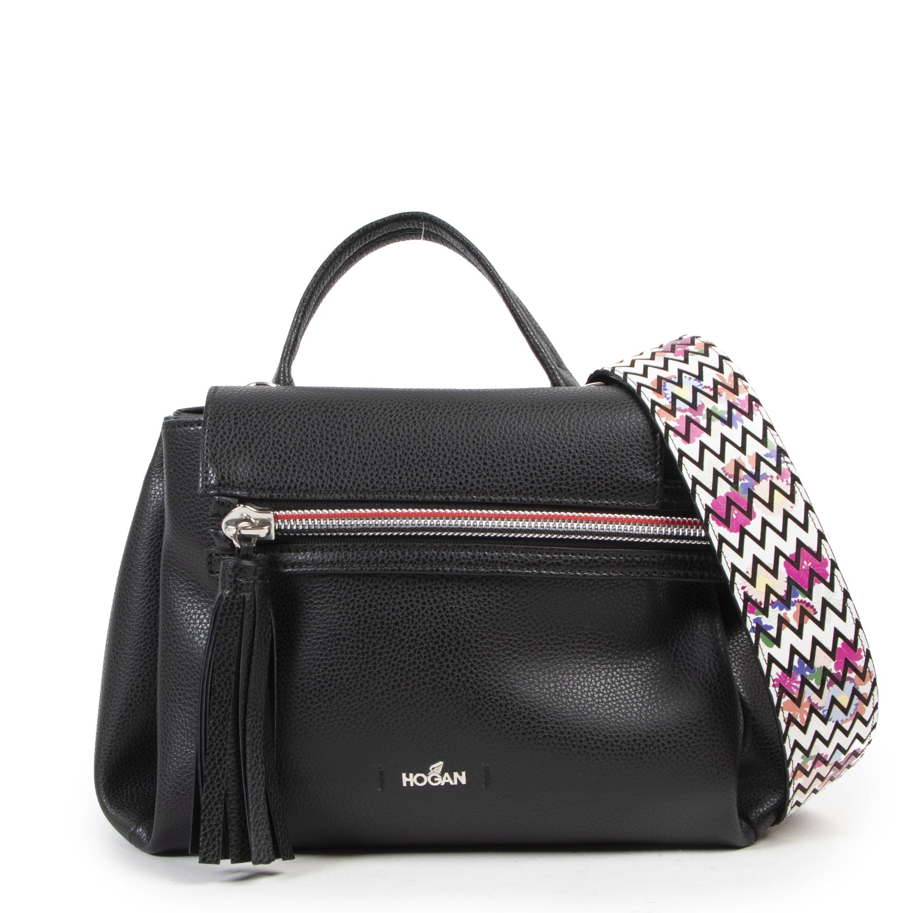 Authentieke Tweedehands Hogan Black Leather Zipper Shoulder Bag juiste prijs veilig online shoppen luxe merken webshop winkelen Antwerpen België mode fashion