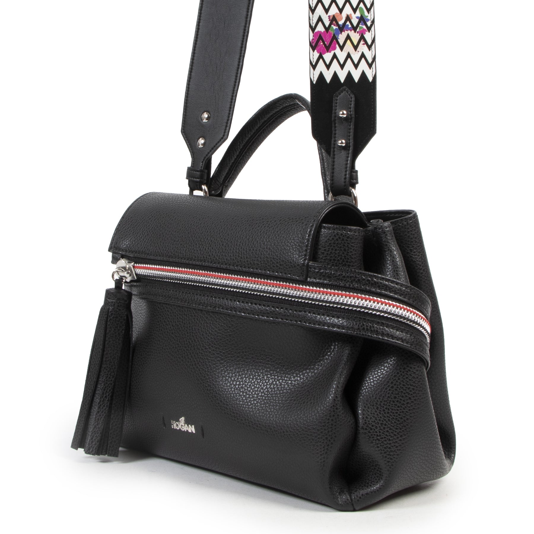 Authentic secondhand Hogan Black Leather Zipper Shoulder Bag designer bags fashion luxury vintage webshop safe secure online shopping