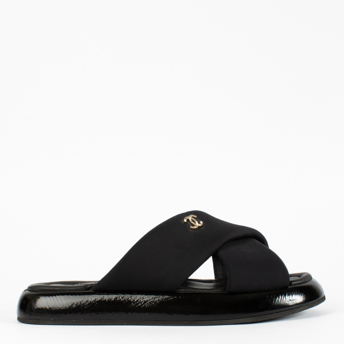 Chanel Black Crisscross Slide Sandals
